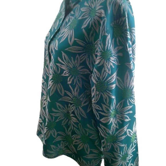 Chicos Mother of the Bride Floral Print Turquoise Silk Blend Jacket Top SZ 3 - Picture 7 of 9
